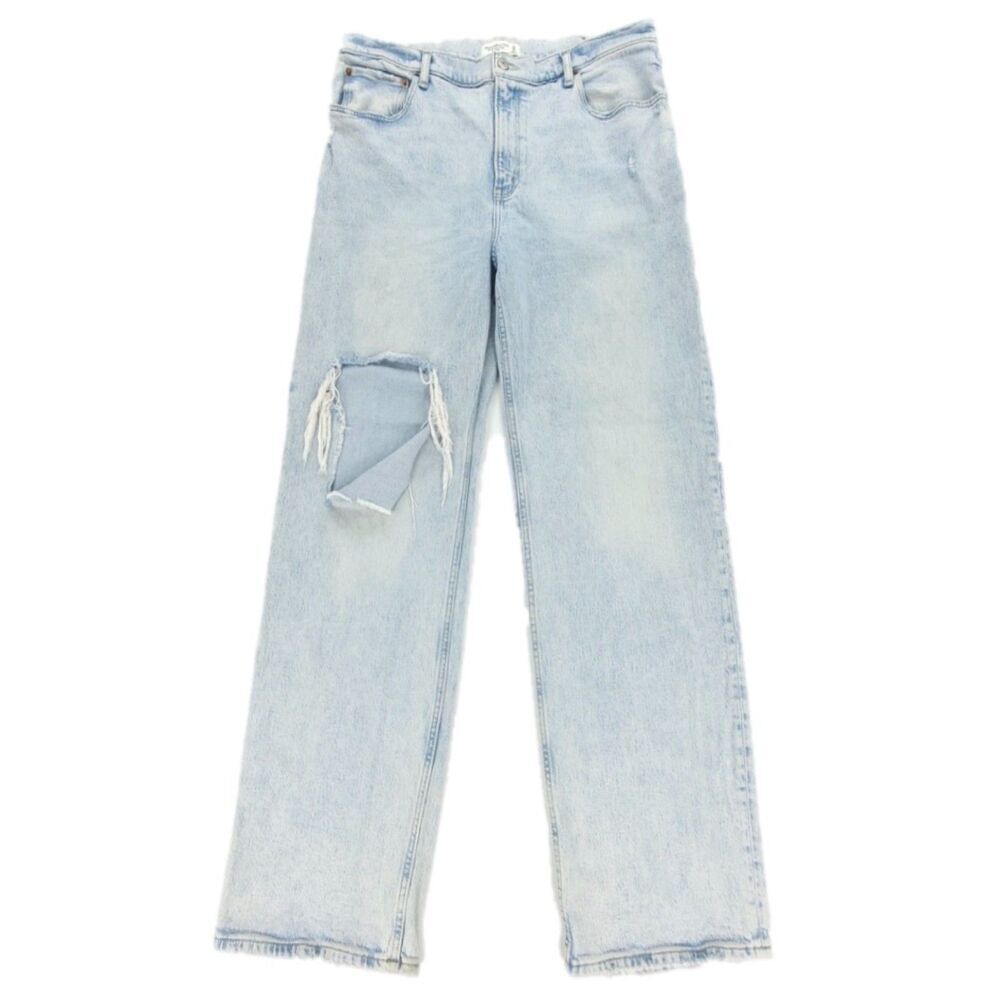 ABERCROMBIE 90s Relaxed Jeans High Rise Clean Girl Wide Distressed Light Wash 33